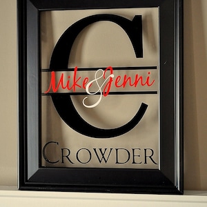 Personalized Glass Family Name Sign With Monogram 13x16 image 1