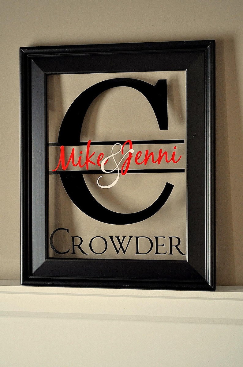 Personalized Glass Family Name Sign With Monogram 13x16 image 1