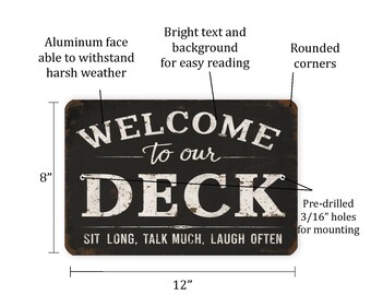 Welcome To Our Deck Schild – Rustikales Aluminium-Schild 40,6x15,2 Cm, Wetterfest Für Garten & Terrasse