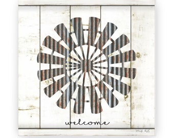 Welcome Rusty Windmill Farmhouse Style Wood Wall Decor Sign