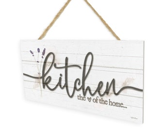 Kitchen The Heart Of The Home Wooden Plank Hanging Wall Decor Sign White Style 5x10