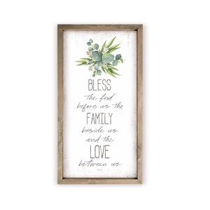 Bless The Food Before Us And Family Beside Us Succulent Farmhouse Style Wood Wall Decor Sign