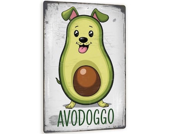 AVODOGGO Funny Avocado Dog Metal Sign – 8x12 Vintage Cartoon Wall Decor With Rustic Finish, Whimsical Kitchen Or Nursery Art
