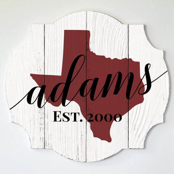 Personalized Printed Wood State Shape Family Name Sign With Rustic Finish 18x20