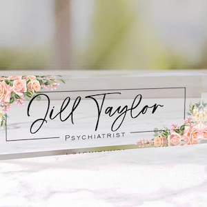 Personalized Clear Acrylic Desk Name Plate Block 2.5&quot; x 8&quot; x 1&quot; Thick
