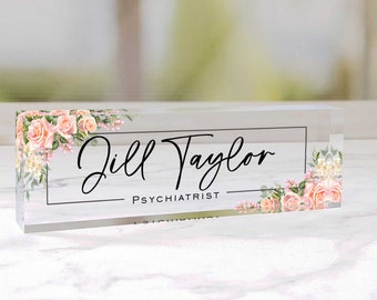 Personalized Clear Acrylic Desk Name Plate Block 2" x 8" x 1" Thick
