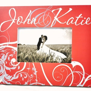 Personalized Picture Frame With Scroll Design For A 4x6 Photo Red