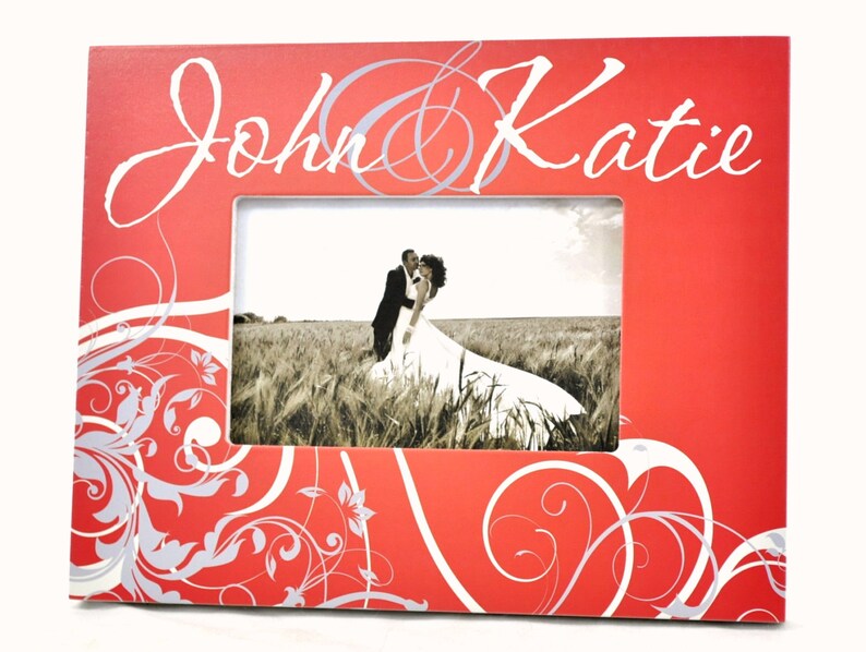 Personalized Picture Frame With Scroll Design For A 4x6 Photo Red