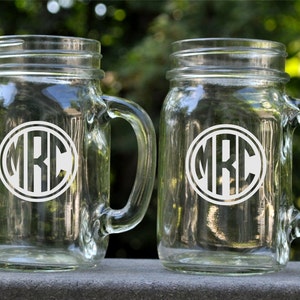 Personalized Engraved Mason Jar Mug With Monogram Design (Sold Individually)