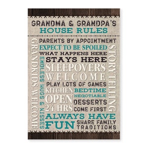 Grandma & Grandpa's House Rules Farmhouse Style Wood Wall Decor Sign