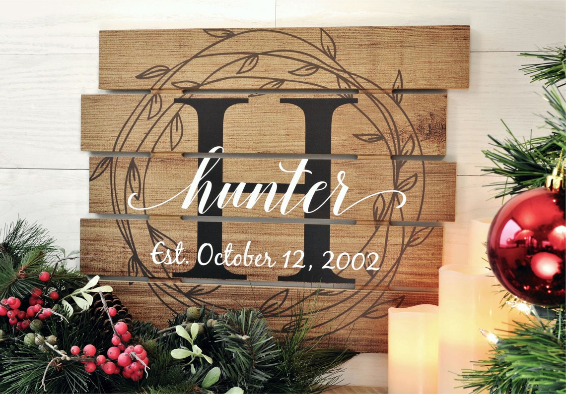 Personalized Printed Wood Family Name Sign With Rustic Pallet | Etsy
