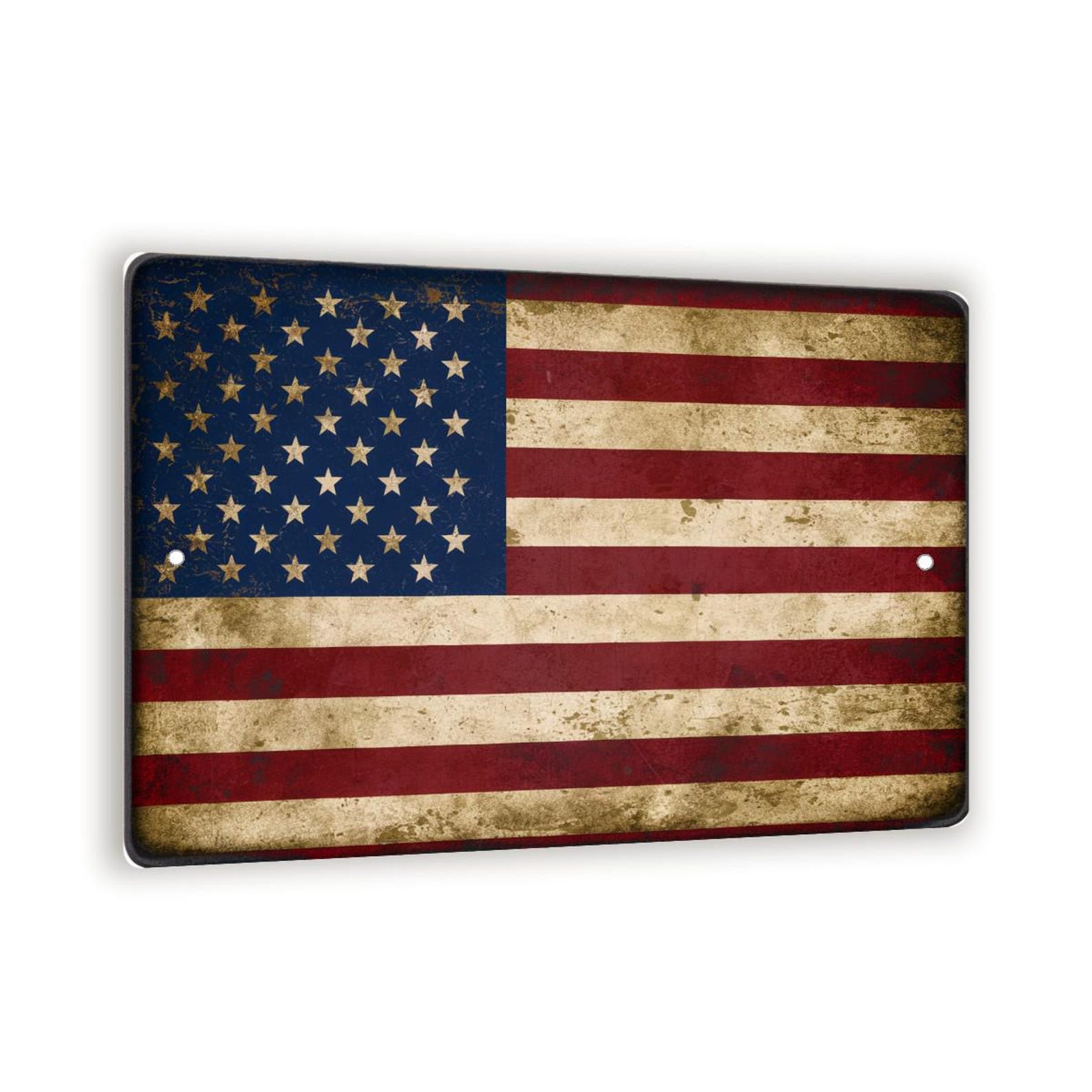 Vintage-style Distressed American Flag Metal Sign - Patriotic Decor ...