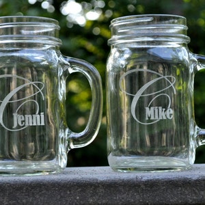 Personalized Engraved Mason Jar Mug With Monogram Design (Sold Individually)