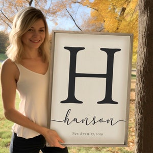 Personalized Printed Wood Monogram Family Name Sign With Established Date Framed image 2