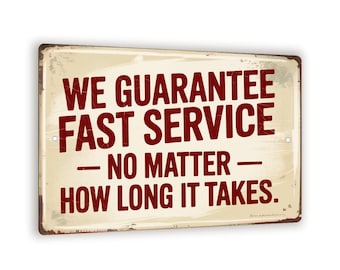 Fast Service Funny Metal Sign – 8x12 Vintage Wall Decor, Rustic Humor Plaque, Retro Shop Or Garage Sign With Distressed Cream Finish