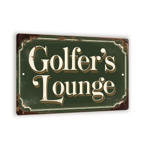 Golfer&#39;s Lounge Vintage Metal Sign – Rustic Golf Wall Decor For Home Bar, Clubhouse, Or Man Cave – Green Distressed Golf Sign 8x12