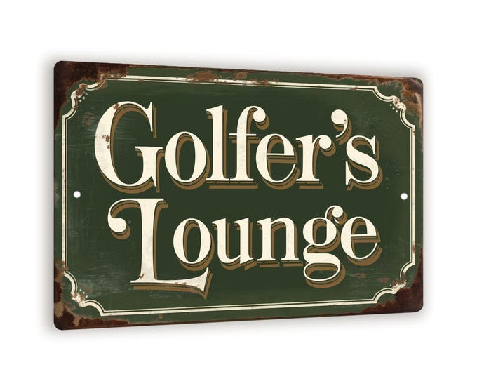 Golfer's Lounge Vintage Metal Sign – Rustic Golf Wall Decor For Home Bar, Clubhouse, Or Man Cave – Green Distressed Golf Sign 8x12