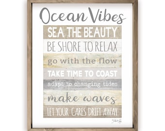 Ocean Vibes Farmhouse Style Wood Wall Decor Sign