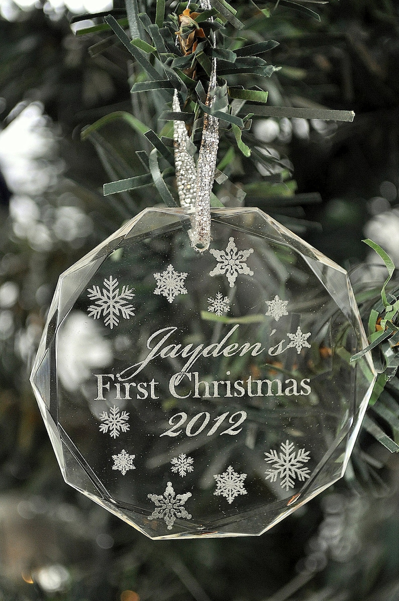 Personalized Laser Engraved First Christmas Crystal Ornament 3' 