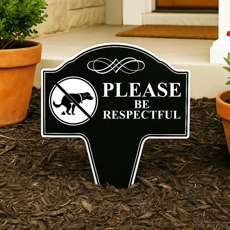 No Dog Pooping Please Be Respectful Aluminum Yard Sign 10x14 (Available in English or Spanish) afbeelding 1
