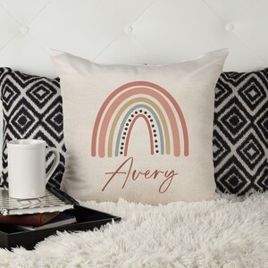 Personalized Boho Rainbow Pillow Cover With Custom Name Unique and Colorful Cushion Case for ...
