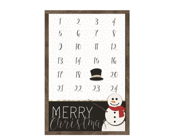 Snowman Christmas Countdown Calendar Framed 16x24