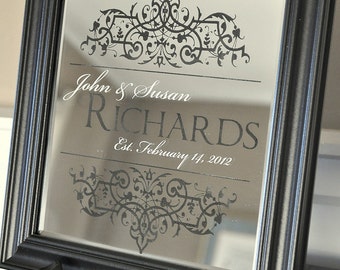 Personalized Printed Mirror Family Name Sign With Established Date 10x10
