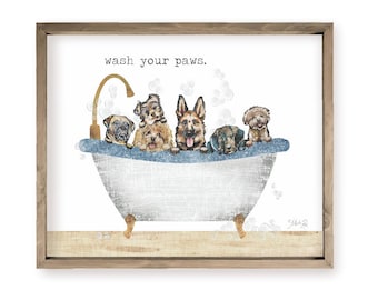 Wash Your Paws Pet Bathtime Funny Bathroom Wall Decor Sign