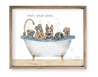 Funny Pet Bath Sign: Wash Your Paws Bathroom Wall Decor