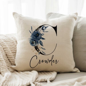 Personalized Printed Floral Monogram Throw Pillow - Custom Cushion Cover with Unique Design for Home Decor