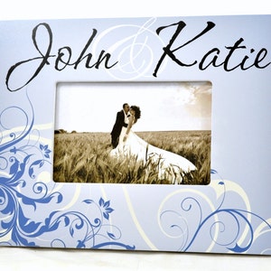 Personalized Picture Frame With Scroll Design For A 4x6 Photo Blue