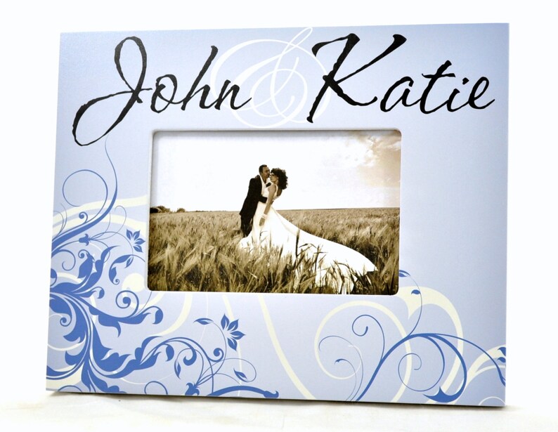 Personalized Picture Frame With Scroll Design For A 4x6 Photo Blue