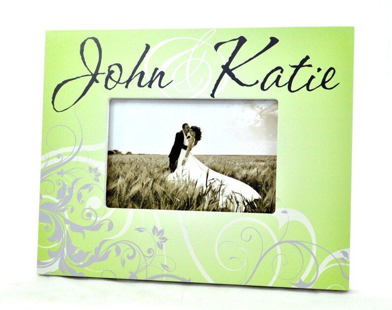 Personalized Picture Frame With Scroll Design For A 4x6 Photo Green