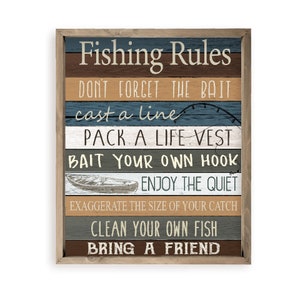 Fishing Rules Farmhouse Style Wall Decor Sign - Available In Four Sizes