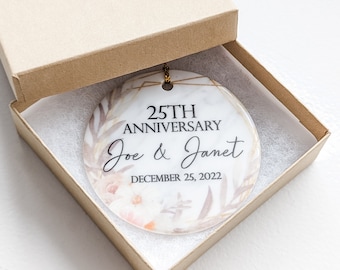 Personalized Anniversary With Geometric Wreath 3 Inch Ceramic Christmas Ornament With Gift Box