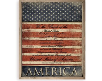 US Flag Constitution Patriotic America Farmhouse Style Wood Wall Decor Sign