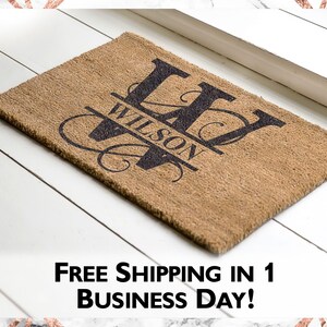 Personalized monogram coir doormat featuring a custom initial or surname. Made from eco-friendly, durable coir, this welcome mat is perfect for housewarming gifts, gifts for her, or adding a unique touch to your doorstep.