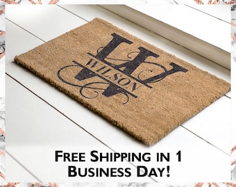 Personalized Doormat Custom Split Monogram Door Mat 18x30 or 24x36