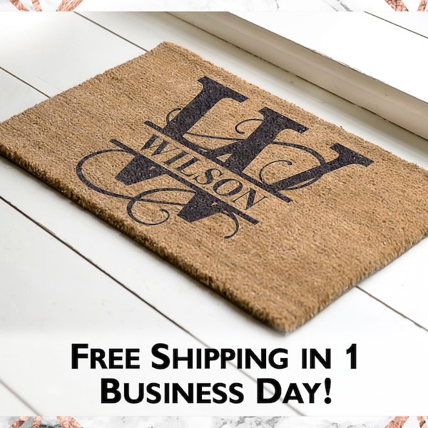 Personalized Doormat Custom Split Monogram Door Mat 18x30 or 24x36