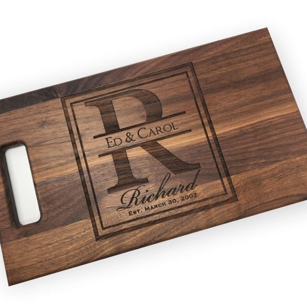 Personalized Laser Engraved Wood Cutting Board Square Monogram