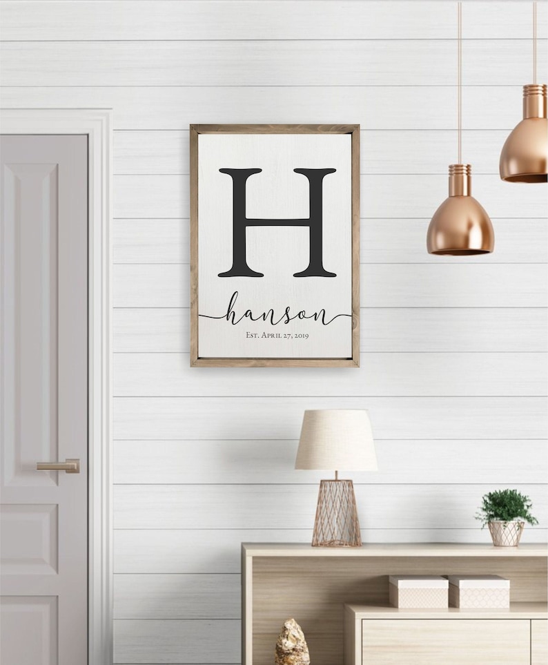 Personalized Printed Wood Family Name Sign With Established Date (Framed) 