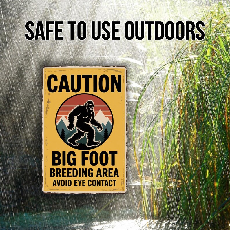 Caution Bigfoot Breeding Area Sign – Funny Sasquatch Warning Metal Wall ...