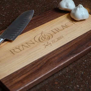 Personalized Laser Engraved Two Tone Maple And Walnut Cutting Board image 1