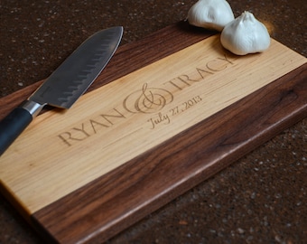Personalized Laser Engraved Two Tone Maple And Walnut Cutting Board