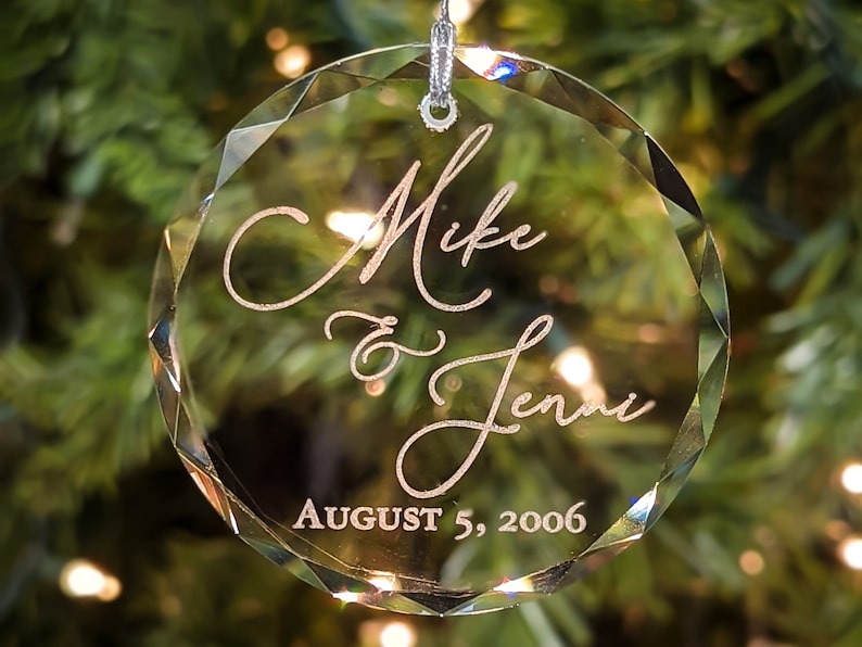 Custom Crystal Ornament Personalized with Your Names and Special Date image 1