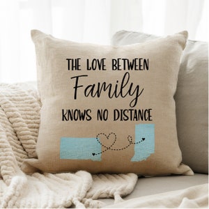 Personalized 'The Love Between Family Knows No Distance' State Shapes Pillow - Unique Home Decor Gift For Family That Is Far From Home 16x16