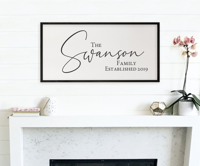 Personalized Printed Wood Family Name Sign With Established Date Black Frame
