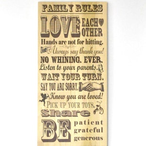 Family Rules Farmhouse Style Wood Wall Decor Sign 11x22 image 2