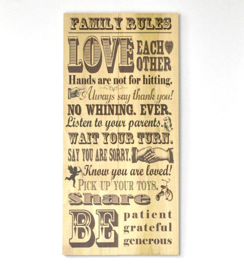 Family Rules Farmhouse Style Wood Wall Decor Sign 11x22 image 2