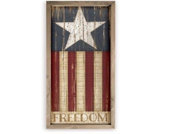 Freedom American Flag Farmhouse Style Wood Wall Decor Sign